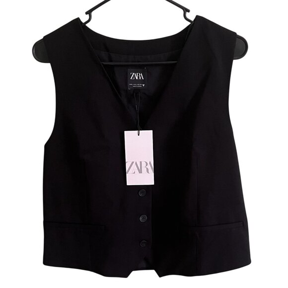 Zara Jackets & Blazers - Zara Tailored Buckle Vest – Black, Size L, V-Neck Waistcoat Adjustable Strap NWT
